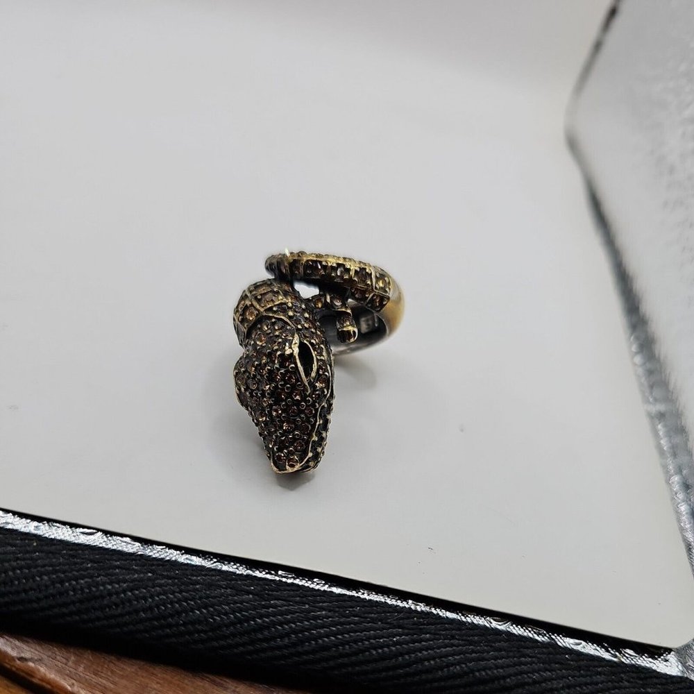 Ring Size 6.50 Alligator Shape Yellow Rhinestones - Picture 8 of 8